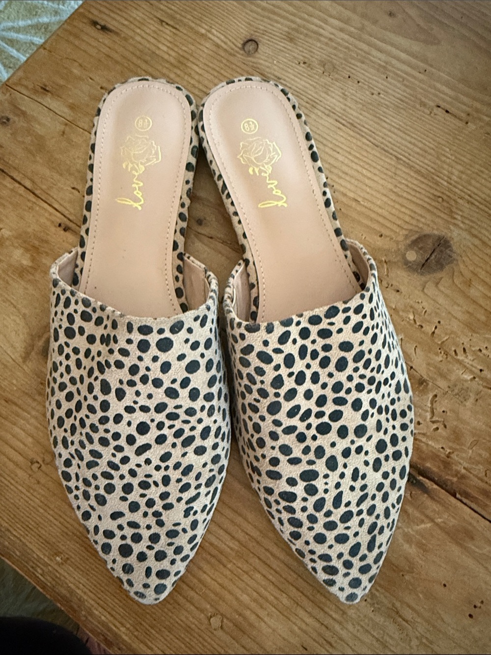 Louise et Cie Spotted Pointed Mule in Beige and Black